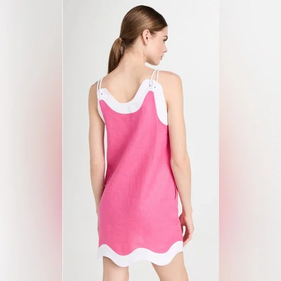 STAUD Renata Blossom Pink White Linen mini dress Extra Large XL - Picture 3 of 10